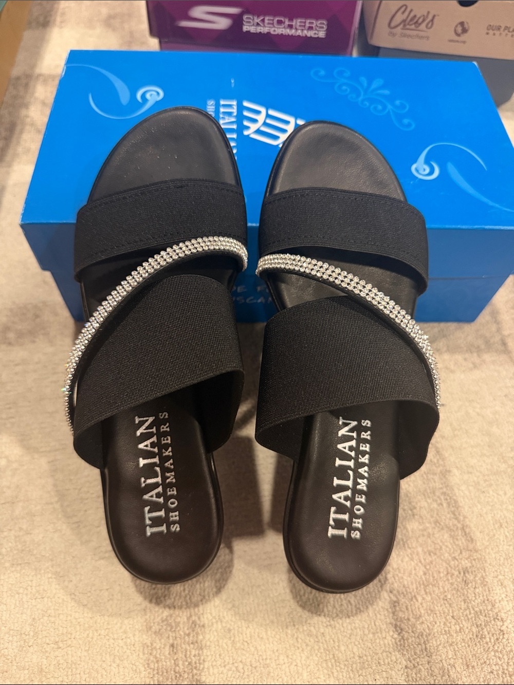Italian Shoemakers Black Slip-On Mules with Rhinestone Accent